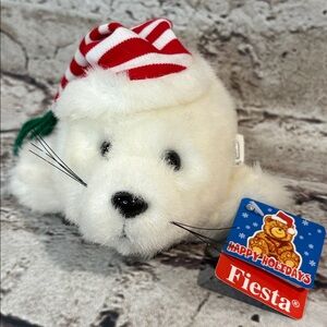 Vintage 1996 Fiesta Happy Holidays Plush Seal w/ Festive Holiday Hat